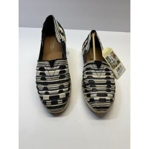TOMS Alpargate Huarache Shoes Womens Size 9 Black White Woven Canvas Slip On NWB